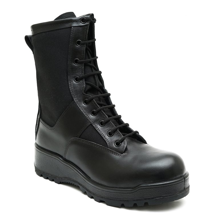 Black leather tactical combat boots